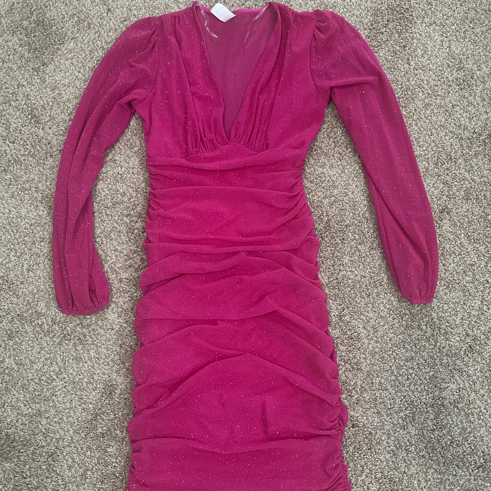 Elegant Pink Shimmery Long Sleeve Dress